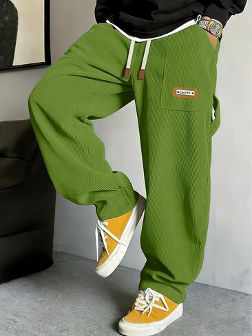 Mens Cargo Corduroy Casual Pants Fashion Loose Fit Elastic Waist Drawstring Wide Leg Sweatpants in Kuwait