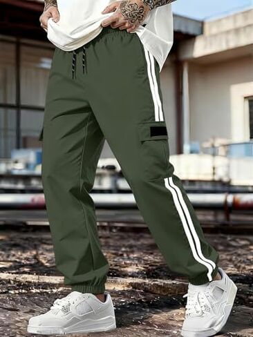 Men's Cargo Pants Wide Leg Track Pants Striped Joggers with Pockets Baggy Straight Athletic Streetwear in Kuwait