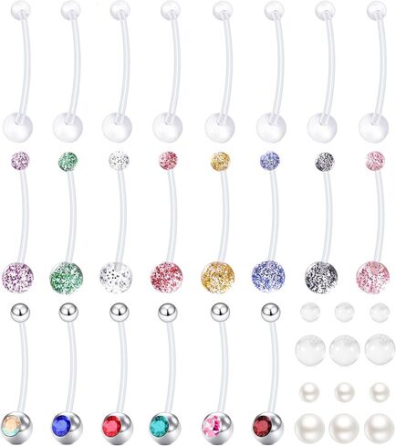 22Pcs 14G 38mm Sports Pregnancy Maternity Flexible Bioplast Long Belly Button Rings Navel Retainer Body Piercing in Saudi Arabia
