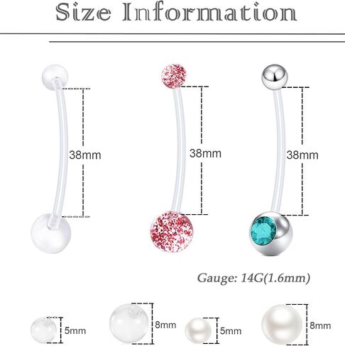 22Pcs 14G 38mm Sports Pregnancy Maternity Flexible Bioplast Long Belly Button Rings Navel Retainer Body Piercing in Saudi Arabia