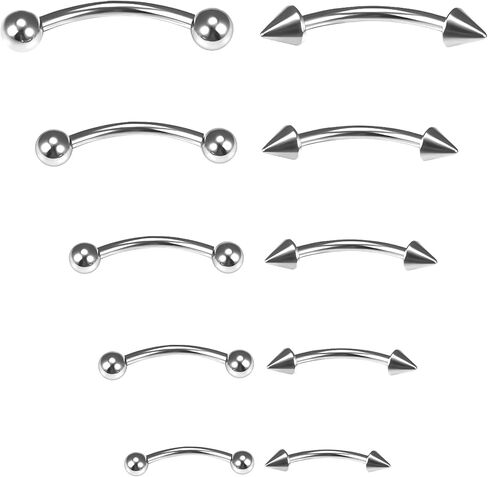 10pcs Eyebrow Piercing Jewelry Surgical Steel Vertical Labret Lip Jewelry Curved Barbell Tiny Eyebrow Rings Ear Rook Navel Small Belly Button Ring for Women Men 20g 16g 6mm/8mm/10mm/12mm/14mm in Saudi Arabia