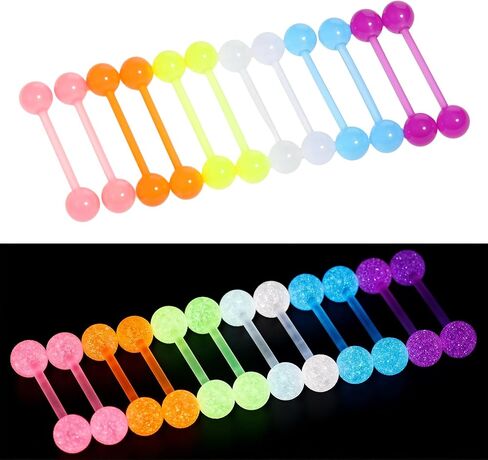 Acrylic Tongue Barbells Rings 24 PCS 15G Glow in Dark Flexible Straight Tongue Rings Colorful Plastic Ring Body Piercing Jewelry Bars for Women Men Work Sports 18mm in Saudi Arabia