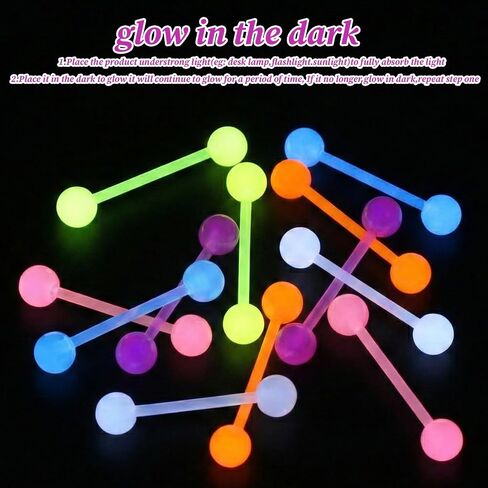 Acrylic Tongue Barbells Rings 24 PCS 15G Glow in Dark Flexible Straight Tongue Rings Colorful Plastic Ring Body Piercing Jewelry Bars for Women Men Work Sports 18mm in Saudi Arabia