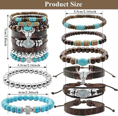 8-Pack Western Turquoise Beaded Bracelet Set for Women, Chic Stackable Boho Cowgirl Bracelets Jewelry with Ox-Head Charm for Country Concerts, Rodeo and Casual Western Outfits in Saudi Arabia