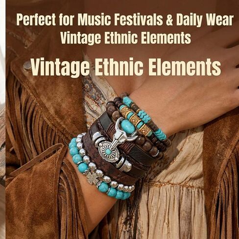 8-Pack Western Turquoise Beaded Bracelet Set for Women, Chic Stackable Boho Cowgirl Bracelets Jewelry with Ox-Head Charm for Country Concerts, Rodeo and Casual Western Outfits in Saudi Arabia