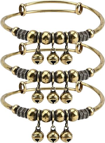 3Pcs Vintage Bell Bracelets Copper Bracelets for Women Men Adjustable Retro Bell Bangle with Push-Pull Mechanism Unique Copper Jewelry for Women in Kuwait