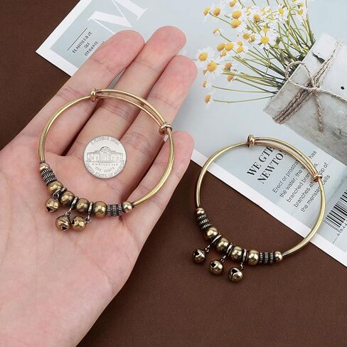 3Pcs Vintage Bell Bracelets Copper Bracelets for Women Men Adjustable Retro Bell Bangle with Push-Pull Mechanism Unique Copper Jewelry for Women in Kuwait