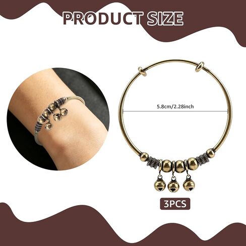 3Pcs Vintage Bell Bracelets Copper Bracelets for Women Men Adjustable Retro Bell Bangle with Push-Pull Mechanism Unique Copper Jewelry for Women in Kuwait