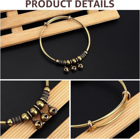 3Pcs Vintage Bell Bracelets Copper Bracelets for Women Men Adjustable Retro Bell Bangle with Push-Pull Mechanism Unique Copper Jewelry for Women in Kuwait