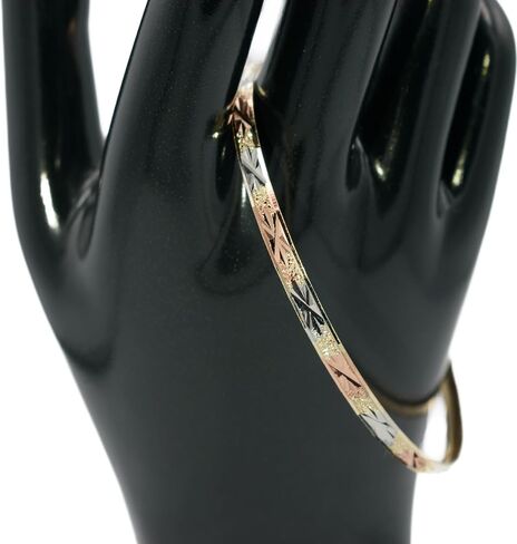 Pure Ziva Starburst Diamond Cut Texture Star Tri-Tone Rose Gold, Yellow Golden, & Silver Tone Bangle Cuff Bracelet, Gold Filled in Saudi Arabia