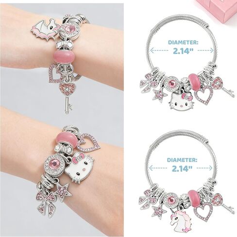 2 Pack Cute Charm Bracelet, Pink Cat Unicorn Bow Bracelets, Adjustable Stainless Steel Kawaii Cartoon Jewelry Gifts Set, Birthday Gifts for Sister Bestie Friend, Graduation Gift for Her in Saudi Arabia