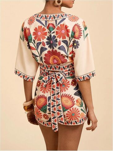 RoseSeek Women's 2 Piece Summer Skirt Sets Tropical Half Sleeve Top and Wrap Skirts Set Beach Vacation Outfits in Saudi Arabia