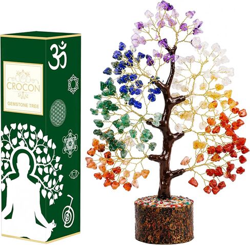 Crocon® 7 Chakra Crystal Tree of Life for Positive Energy Spiritual Gifts | Meditation, Good luck, Feng shui, Crystals and Healing Stones | Birthday Gifts for Women & Men | Home & Office Decor Presents in Kuwait