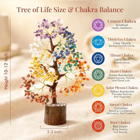 Crocon® 7 Chakra Crystal Tree of Life for Positive Energy Spiritual Gifts | Meditation, Good luck, Feng shui, Crystals and Healing Stones | Birthday Gifts for Women & Men | Home & Office Decor Presents in Kuwait