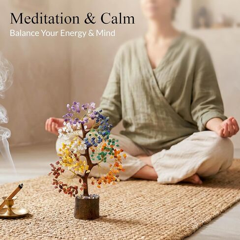 Crocon® 7 Chakra Crystal Tree of Life for Positive Energy Spiritual Gifts | Meditation, Good luck, Feng shui, Crystals and Healing Stones | Birthday Gifts for Women & Men | Home & Office Decor Presents in Kuwait