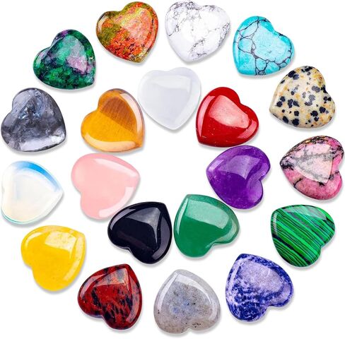 20PCS Natural Heart Crystals Love Shaped Pocket Polished Stones Heart Healing Crystal Stones for Gifts Chakra Reiki Yoga Meditation Relief Anxiety Stress(Assorted) in Saudi Arabia