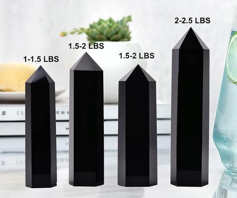 Large Black Obsidian Crystal Tower Natural Healing Crystal Point Wand Obelisk 6 Faceted Reiki Chakra Meditation Therapy Home Decor Gift 2-2.5 LBS in Saudi Arabia