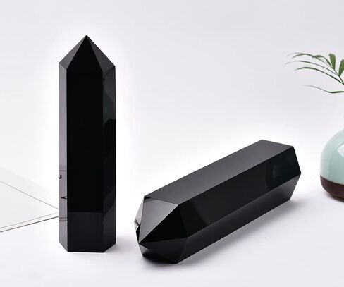 Large Black Obsidian Crystal Tower Natural Healing Crystal Point Wand Obelisk 6 Faceted Reiki Chakra Meditation Therapy Home Decor Gift 2-2.5 LBS in Saudi Arabia