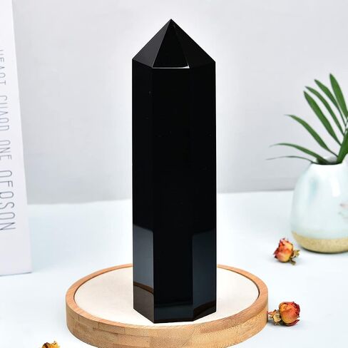 Large Black Obsidian Crystal Tower Natural Healing Crystal Point Wand Obelisk 6 Faceted Reiki Chakra Meditation Therapy Home Decor Gift 2-2.5 LBS in Saudi Arabia