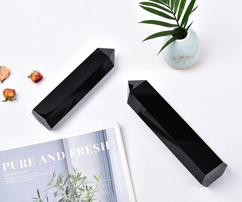 Large Black Obsidian Crystal Tower Natural Healing Crystal Point Wand Obelisk 6 Faceted Reiki Chakra Meditation Therapy Home Decor Gift 2-2.5 LBS in Saudi Arabia