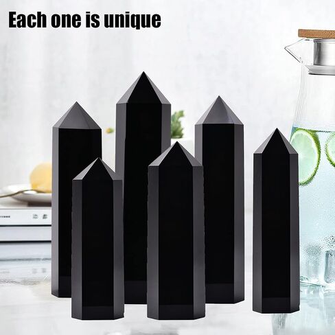 Large Black Obsidian Crystal Tower Natural Healing Crystal Point Wand Obelisk 6 Faceted Reiki Chakra Meditation Therapy Home Decor Gift 2-2.5 LBS in Saudi Arabia