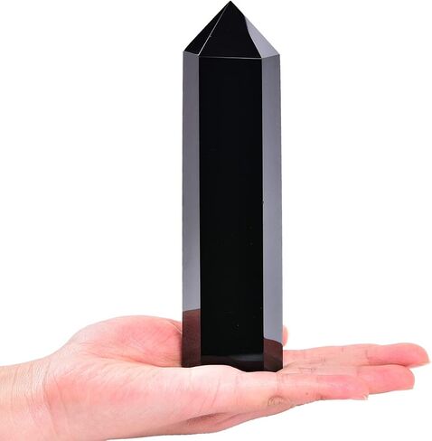 Large Black Obsidian Crystal Tower Natural Healing Crystal Point Wand Obelisk 6 Faceted Reiki Chakra Meditation Therapy Home Decor Gift 2-2.5 LBS in Saudi Arabia