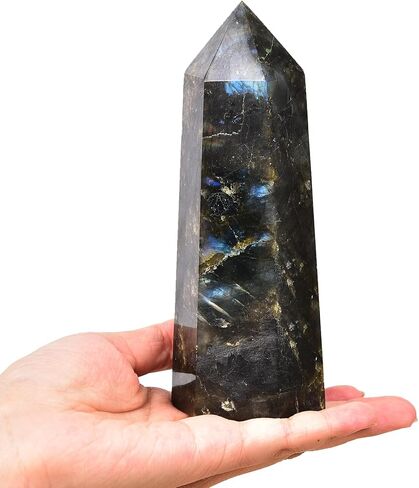 Large Black Obsidian Crystal Tower Natural Healing Crystal Point Wand Obelisk 6 Faceted Reiki Chakra Meditation Therapy Home Decor Gift 2-2.5 LBS in Saudi Arabia