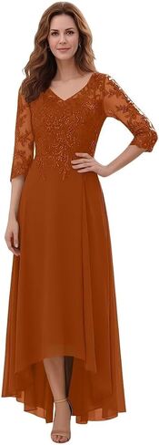 Mother of The Bride Dresses 3/4 Sleeve Lace Appliques V Neck Chiffon A Line Mother of The Groom Dresses for Women in Kuwait