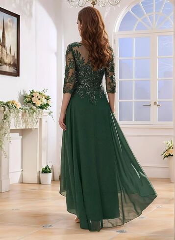 Mother of The Bride Dresses 3/4 Sleeve Lace Appliques V Neck Chiffon A Line Mother of The Groom Dresses for Women in Kuwait