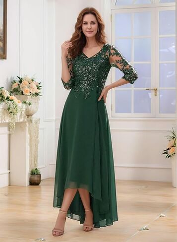 Mother of The Bride Dresses 3/4 Sleeve Lace Appliques V Neck Chiffon A Line Mother of The Groom Dresses for Women in Kuwait