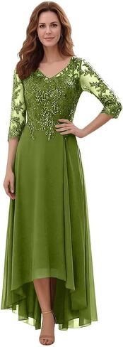 Mother of The Bride Dresses 3/4 Sleeve Lace Appliques V Neck Chiffon A Line Mother of The Groom Dresses for Women in Saudi Arabia