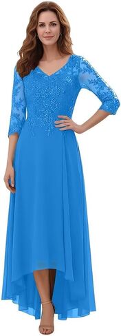 Mother of The Bride Dresses 3/4 Sleeve Lace Appliques V Neck Chiffon A Line Mother of The Groom Dresses for Women in Kuwait