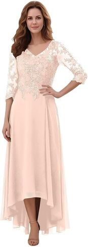 Mother of The Bride Dresses 3/4 Sleeve Lace Appliques V Neck Chiffon A Line Mother of The Groom Dresses for Women in Kuwait