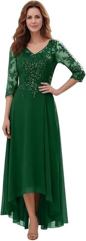 Mother of The Bride Dresses 3/4 Sleeve Lace Appliques V Neck Chiffon A Line Mother of The Groom Dresses for Women in Kuwait