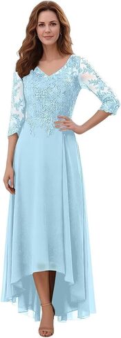 Mother of The Bride Dresses 3/4 Sleeve Lace Appliques V Neck Chiffon A Line Mother of The Groom Dresses for Women in Kuwait