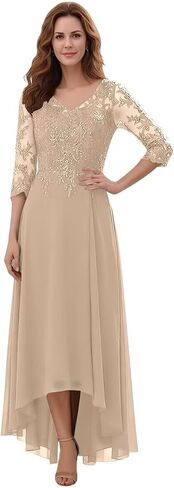 Mother of The Bride Dresses 3/4 Sleeve Lace Appliques V Neck Chiffon A Line Mother of The Groom Dresses for Women in Kuwait