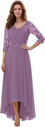 Mother of The Bride Dresses 3/4 Sleeve Lace Appliques V Neck Chiffon A Line Mother of The Groom Dresses for Women in Kuwait