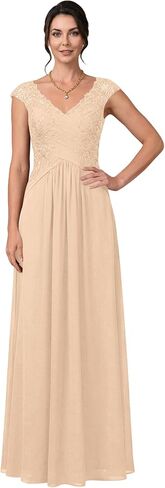 Lace Applique Mother of the Bride Dress A-Line Long Corset Chiffon Evening Gown with Cap Sleeves in Kuwait