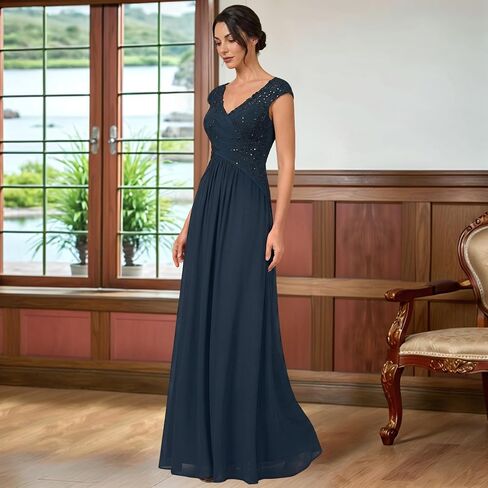 Lace Applique Mother of the Bride Dress A-Line Long Corset Chiffon Evening Gown with Cap Sleeves in Kuwait