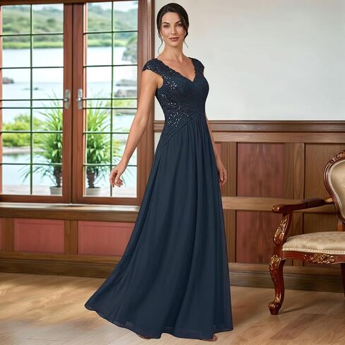 Lace Applique Mother of the Bride Dress A-Line Long Corset Chiffon Evening Gown with Cap Sleeves in Kuwait