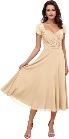 Lace Appliques Mother of The Bride Dresses Cap Sleeve Chiffon A Line V Neck Mother of The Groom Dresses for Women in Saudi Arabia