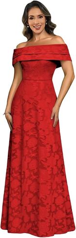 Off The Shoulder Mother of The Bride Dresses for Women Lace Floral Jacquard Long Formal Evening Gown Dress in Saudi Arabia