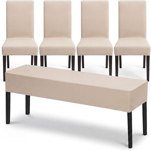 Moukeren 5 Pcs Stretch Dining Chair Covers Bench Cover Removable Washable Slipcovers Parsons Chair Slipcover Seat Protector for Dining Room Hotel Ceremony Restaurant Wedding Party (Khaki) in Kuwait