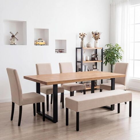 Moukeren 5 Pcs Stretch Dining Chair Covers Bench Cover Removable Washable Slipcovers Parsons Chair Slipcover Seat Protector for Dining Room Hotel Ceremony Restaurant Wedding Party (Khaki) in Kuwait