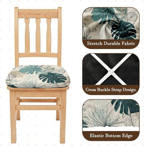 BVBOX Seat Covers Set of 4 for Dining Room Chairs Stretch Multi-Style Dining Chair Covers Washable Removable Cushion Slipcovers Seat Protector (Tropical Layered Leaves, Set of 4) in Saudi Arabia
