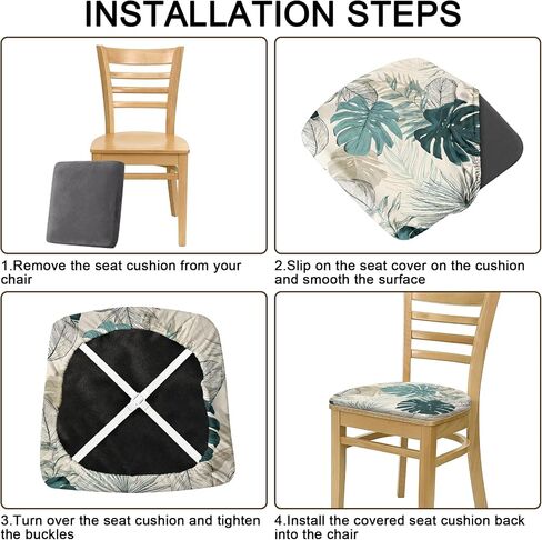 BVBOX Seat Covers Set of 4 for Dining Room Chairs Stretch Multi-Style Dining Chair Covers Washable Removable Cushion Slipcovers Seat Protector (Tropical Layered Leaves, Set of 4) in Saudi Arabia