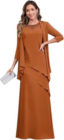 2 Pieces Mother of The Bride Dresses with Jacket - Ruffled Chiffon Wedding Guest Dress Formal Evening Gown for Women in Saudi Arabia