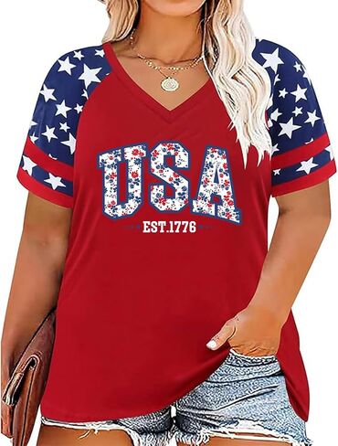 4th of July Outfits for Women Patriotic Shirts for Women Plus Size Celebrating 250 Years of America's Greatness in Kuwait