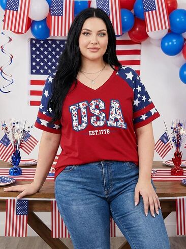 4th of July Outfits for Women Patriotic Shirts for Women Plus Size Celebrating 250 Years of America's Greatness in Kuwait