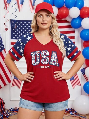 4th of July Outfits for Women Patriotic Shirts for Women Plus Size Celebrating 250 Years of America's Greatness in Kuwait
